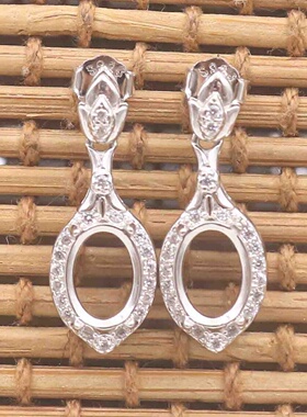 蛋形925银戴妃款耳坠空托围锆代裸石镶嵌18k金多规格耳坠首饰空托