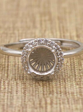 圆形925银戴妃款戒指空托围锆代裸石镶嵌18k金多规格戒指空托活口