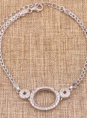 蛋形925银戴妃款手链空托围锆代裸石镶嵌18k金多规格首饰手链空托