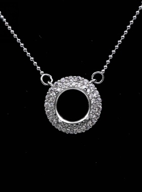 圆形925银戴妃款项链空托围锆代裸石镶嵌18k 首饰DIY项链空托