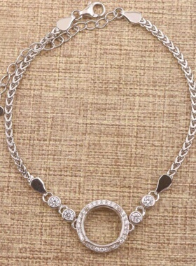 圆形925银戴妃款手链空托围锆代裸石镶嵌18k金多规格首饰手链空托