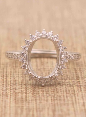 蛋形925银戴妃款戒指空托围锆代裸石镶嵌18k金多规格戒指空托活口