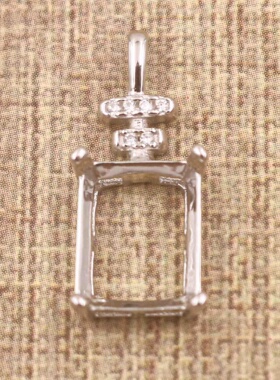 长方形925银戴妃款吊坠空托围锆代裸石镶嵌18k金 多规格吊坠空托