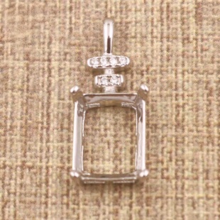 长方形925银戴妃款吊坠空托围锆代裸石镶嵌18k金 多规格吊坠空托