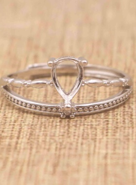 梨形925银戴妃款戒指空托围锆代裸石镶嵌18k金多规格戒指空托活口