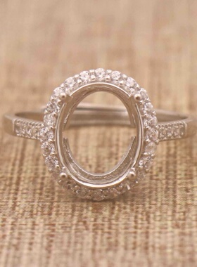 蛋形925银戴妃款戒指空托围锆代裸石镶嵌18k金多规格戒指空托活口