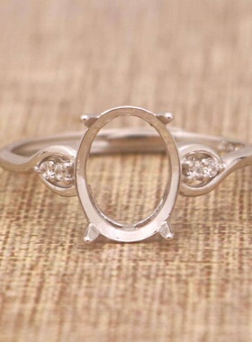 蛋形925银戴妃款戒指空托围锆代裸石镶嵌18k金多规格戒指空托活口