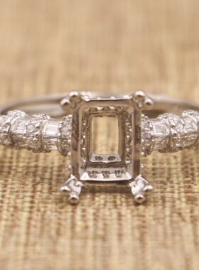 长方形925银戴妃款戒指空托围锆代裸石镶嵌18k金戒指空托活口