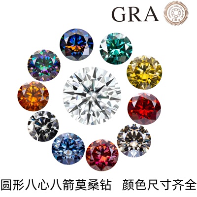 彩色美国进口莫桑裸钻石 4.0-10mm 带腰码 GRA 证书过钻笔