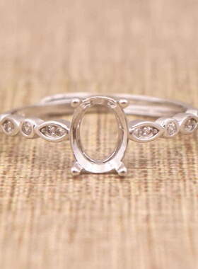 蛋形925银戴妃款戒指空托围锆代裸石镶嵌18k金多规格戒指空托活口