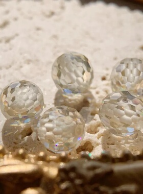 新品圆形足球刻面莫桑石珠子 带孔3-12mm香槟色DIY配件莫桑石裸珠