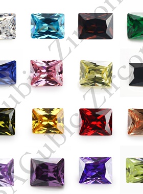 锆石多色组合长方直角车花 人造宝石CZ裸石镶嵌用火彩主石微镶