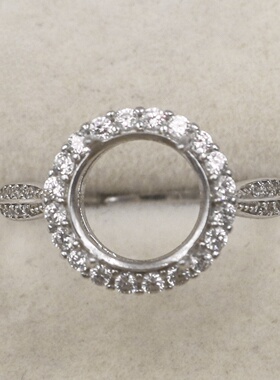 圆形925银戴妃款戒指空托围锆代裸石镶嵌18k金多规格戒指空托活口