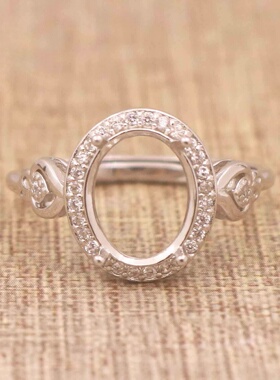 蛋形925银戴妃款戒指空托围锆代裸石镶嵌18k金多规格戒指空托活口