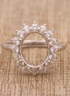 蛋形925银戴妃款戒指空托围锆代裸石镶嵌18k金多规格戒指空托活口