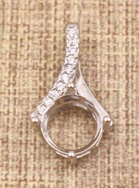 圆形925银戴妃款吊坠空托围锆代裸石镶嵌18k金 多规格首饰空托