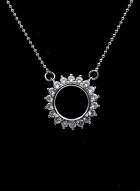 圆形925银戴妃款项链空托围锆代裸石镶嵌18k 首饰DIY项链空托