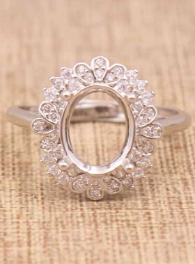 蛋形925银戴妃款戒指空托围锆代裸石镶嵌18k金多规格戒指空托活口