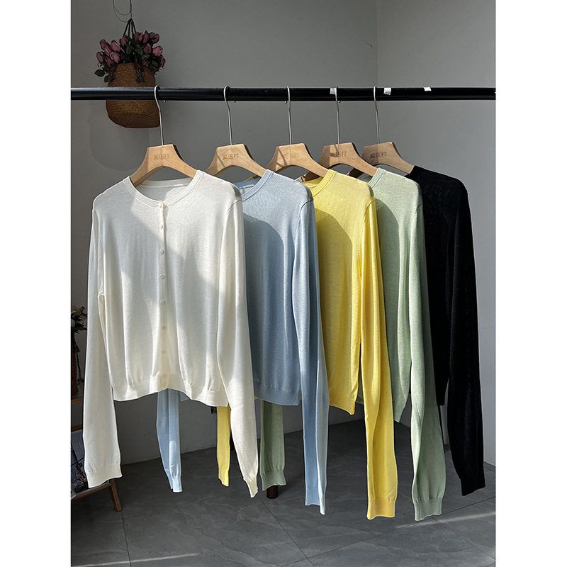 奥地利莱赛尔天丝醋酸夏季糖果色防晒针织开衫薄款长袖上衣空调衫