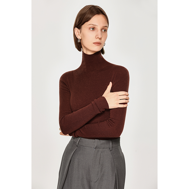 【密织岛津16针】无缝一体精纺100.羊毛高领针织衫女纯色打底衫秋