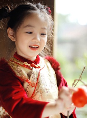 23年新款中国风国潮男女童姐弟装新年宝宝拜年装夹棉套装