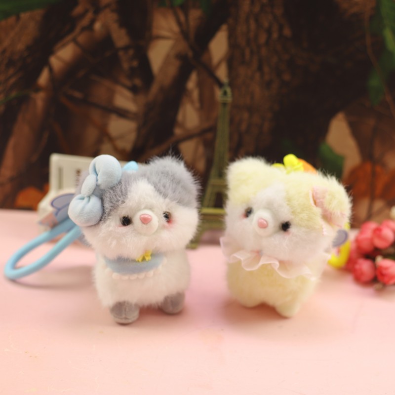 欧貂毛小狗猫咪毛绒钥匙扣挂件