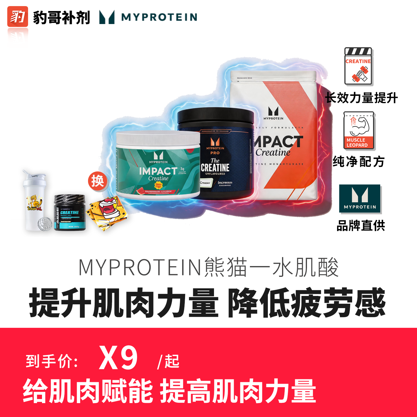 豹哥补剂 英国Myprotein熊猫一水肌酸健身增健肌肉耐力爆发力250g