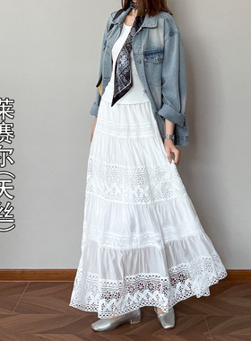 DPLJ大漂亮高个子加长蕾丝半身裙气质韩系开春白色a字女裙长裙335