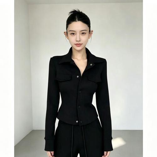 2026秋季新款长袖外套翻领设计感收腰显瘦高级感气质上衣X6326