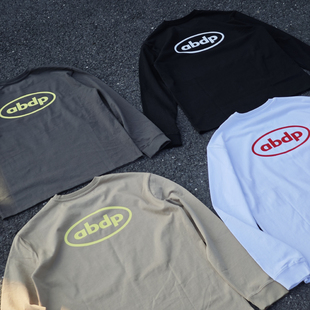 打底宽松255g棉质休闲T恤百搭潮流套头印花 圆领长袖 ABDP秋季 美式