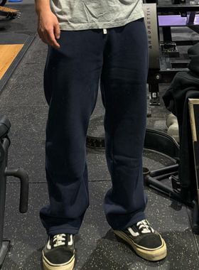 ABDP运动休闲宽松纯色松紧腰百搭加绒毛圈男女直筒休闲长卫裤