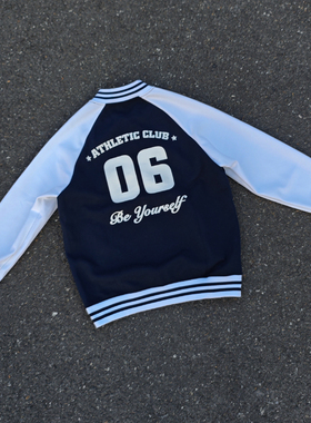 ABDP秋季美式运动印花外套夹克宽松休闲棒球长袖上衣针织开衫搭扣