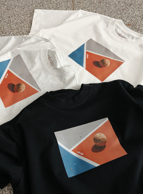 ABDP美式男士运动休闲宽松短袖T恤复古重磅小领口棉质印花250g