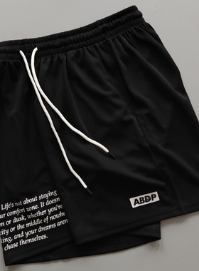 ABDP夏季美式男士篮球街头休闲运动短裤不过膝刺绣印花4分针织裤