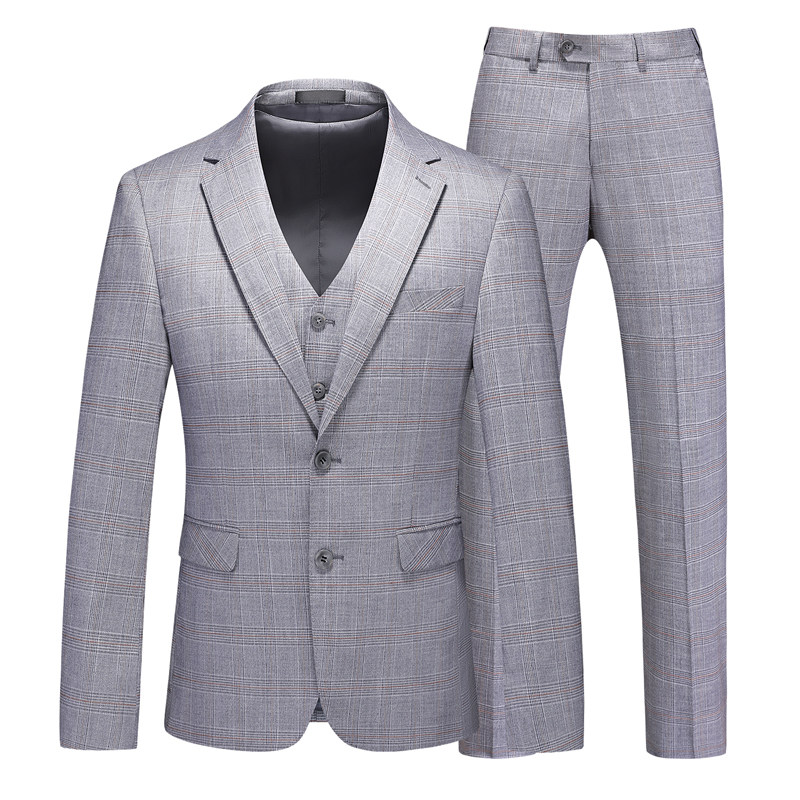 镂空图男士休闲西服套装三件套时尚修身礼服格子西装SJT6935P300,男装西服套装,电商D216