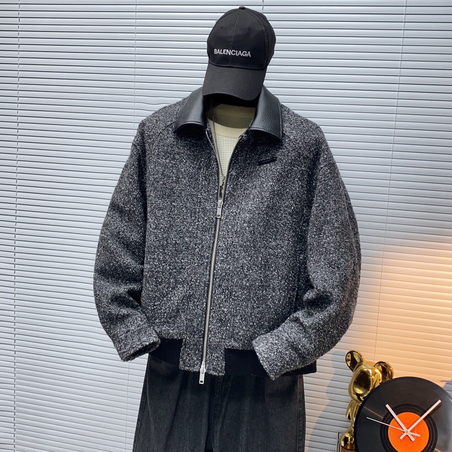 架子图-新标90白鸭绒男士绵羊毛宽松短款毛呢羽绒服88361P360,男装羽绒服,电商D216