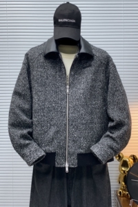 架子图-新标90白鸭绒男士绵羊毛宽松短款毛呢羽绒服88361P360图片