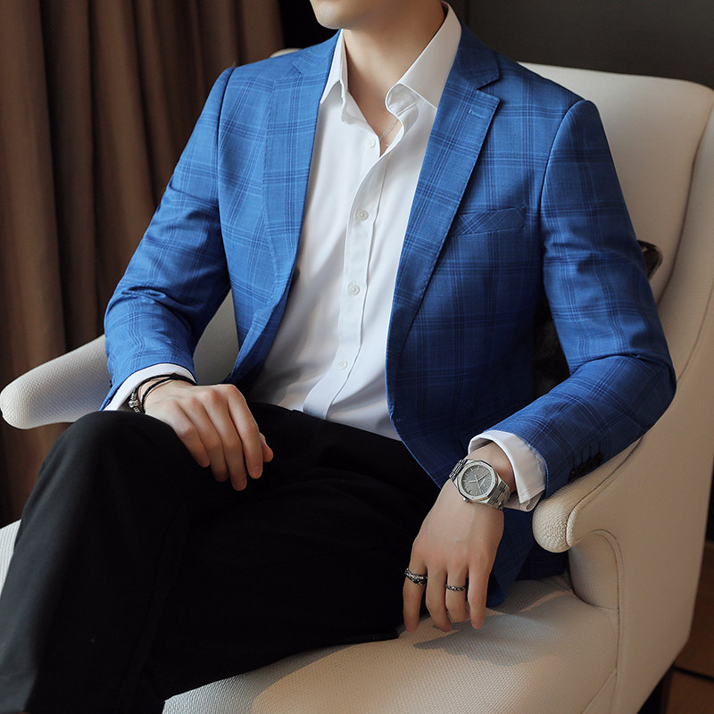 人模图2025新款男士休闲西服修身西装格子单西外套DX6910P165,男装西服套装,电商D216