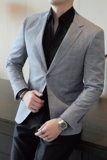 人模图2025新款男士休闲西服时尚修身西装格子单西外套DX6935P165，男装西服套装，电商D216