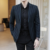 模特图2025年男士春季青年时尚休闲条纹西装单西外套DX6104P165，男装西服套装，电商D216