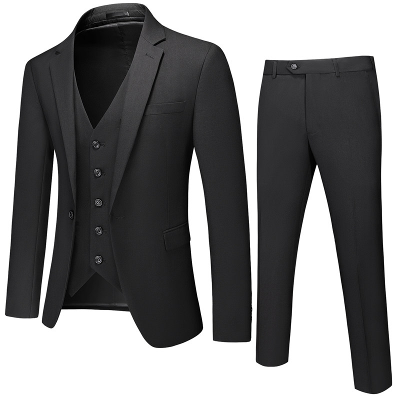 M-6XL外贸西服套装三件套一粒扣2边开叉男士西装7001P190图片