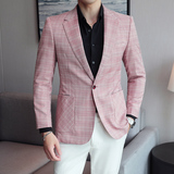 模特图秋季新款男士休闲时尚西装外套修身单西上衣DX6848P165，男装西服套装，电商D216