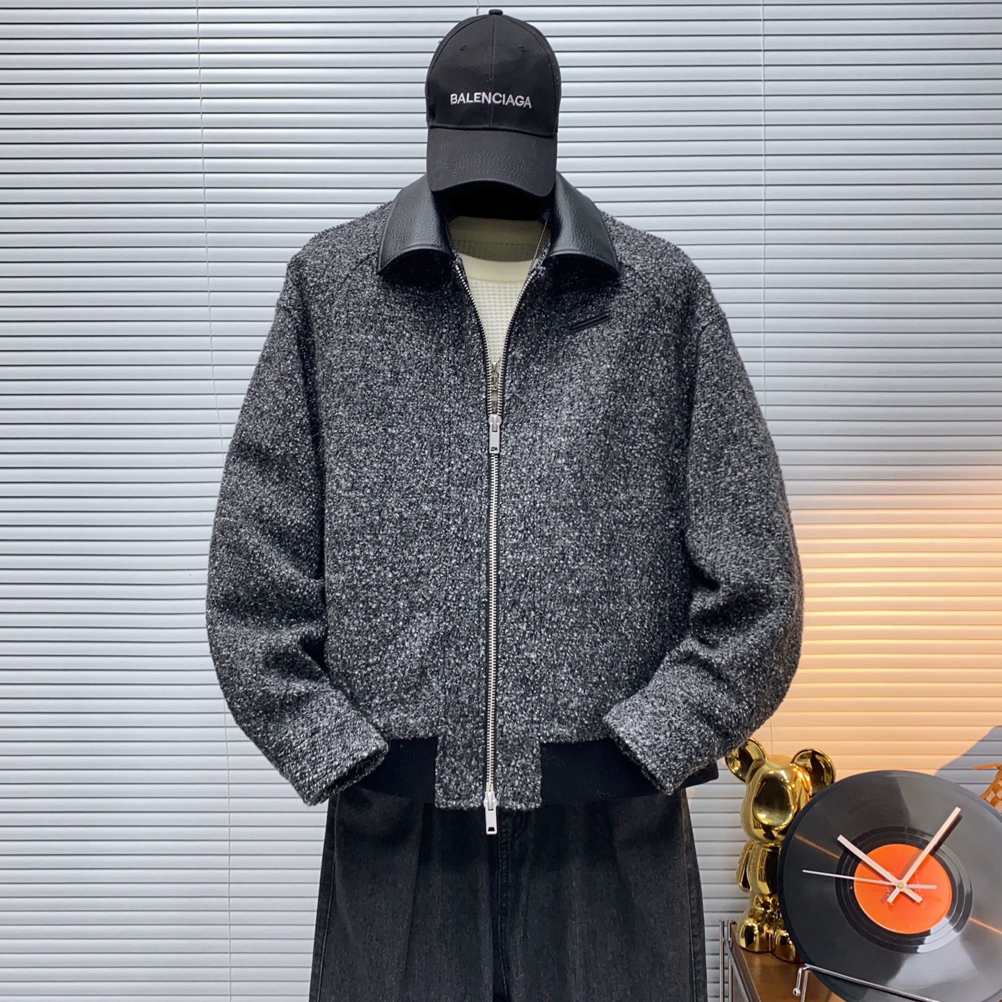 架子图-新标90白鸭绒男士绵羊毛宽松短款毛呢羽绒服88361P360，男装羽绒服，电商D216