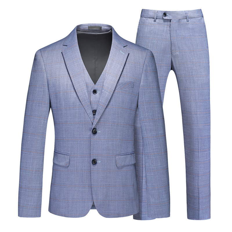 镂空图男士休闲西服套装三件套时尚修身礼服格子西装SJT6925P300,男装西服套装,电商D216