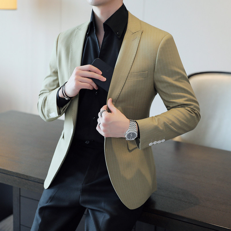人模图2025新款男士休闲西服时尚修身西装条纹单西外套DX6932P165图片