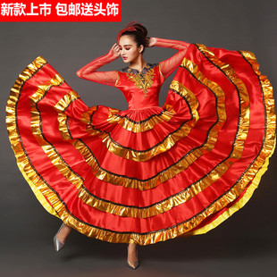 大摆裙演出服西班牙成人女长袖演出服现代舞裙斗牛舞蹈裙表演舞