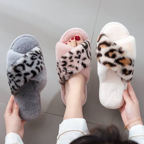 透气女毛毛棉拖鞋豹纹ins家居风