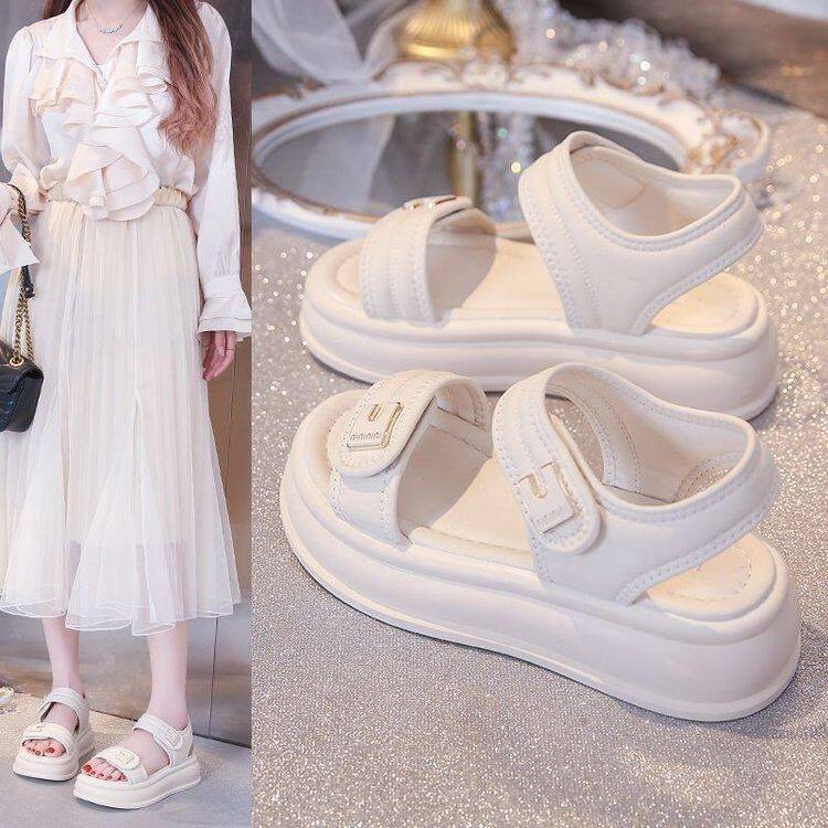 运动凉鞋沙滩厚底穿高级感罗马2025女外新款魔术贴孕妇夏季凉拖鞋