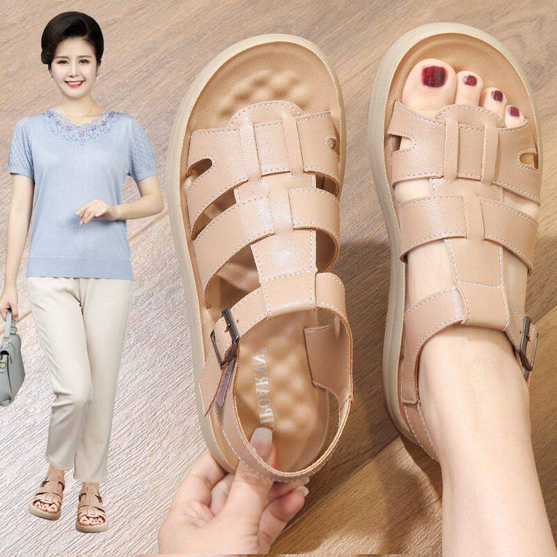 老人平底妈妈闰月中老年软底凉鞋新款女鞋中年人夏季2025防滑夏天