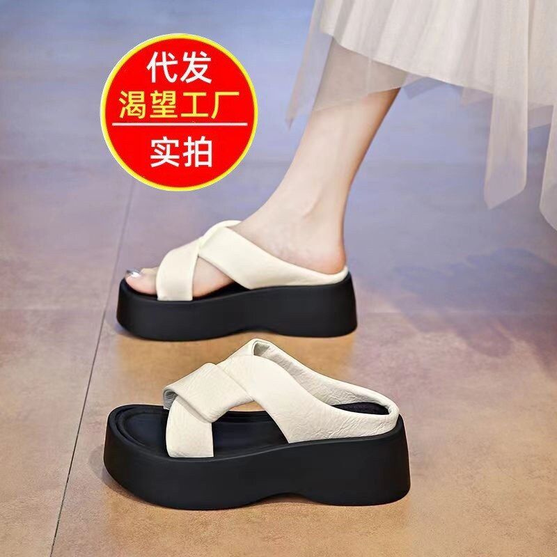 连衣裙一字拖时尚增高女外穿法式